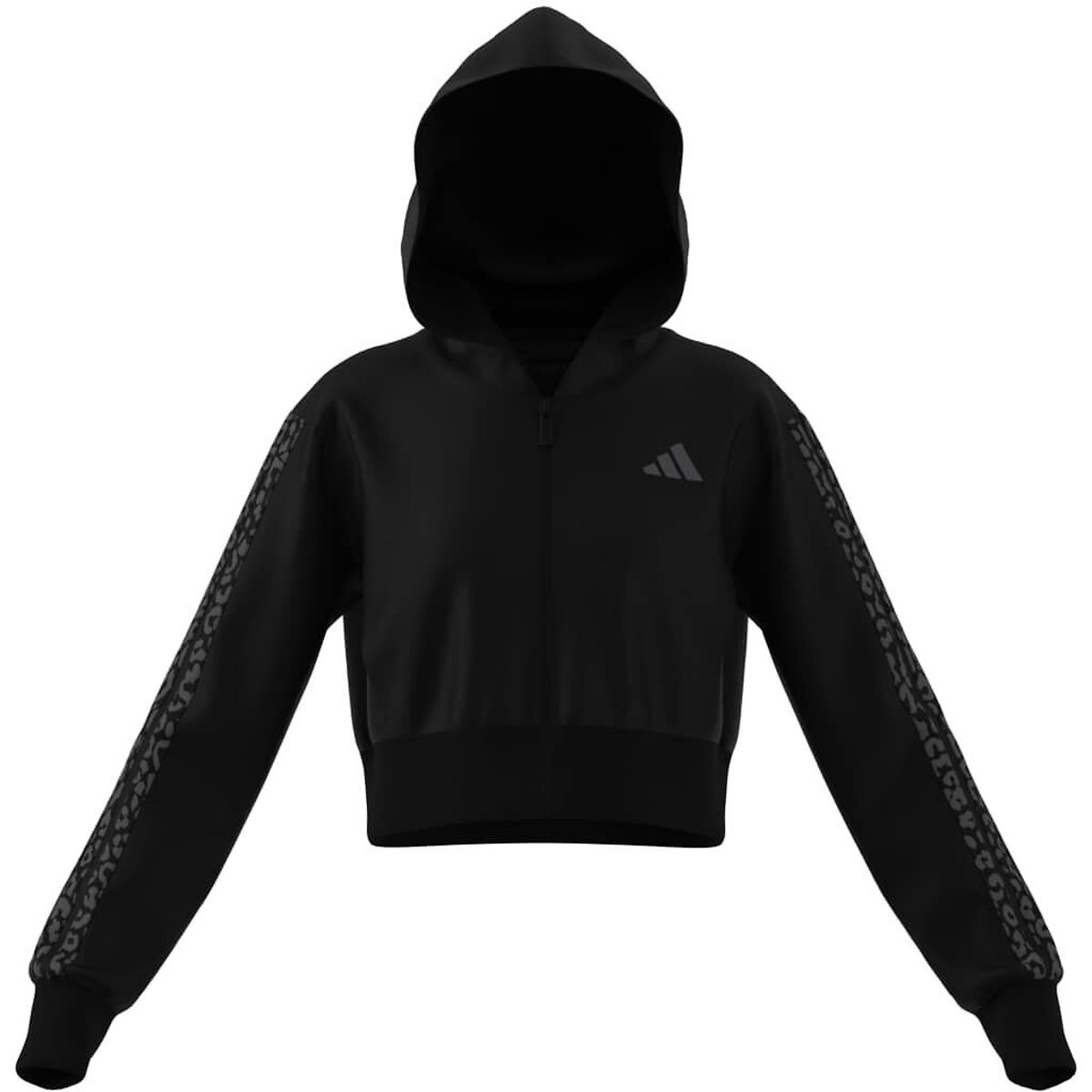 Sudadera de forro polar con capucha, cremallera y estampado de leopardo negro, ADIDAS SPORTSWEAR