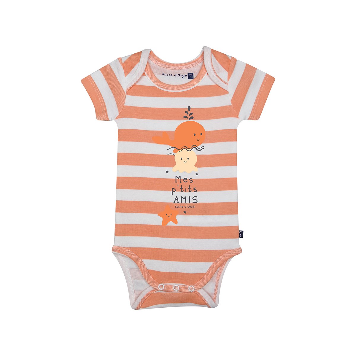 Lot de 3 bodies laelie manches courtes bebe orange, SUCRE D'ORGE