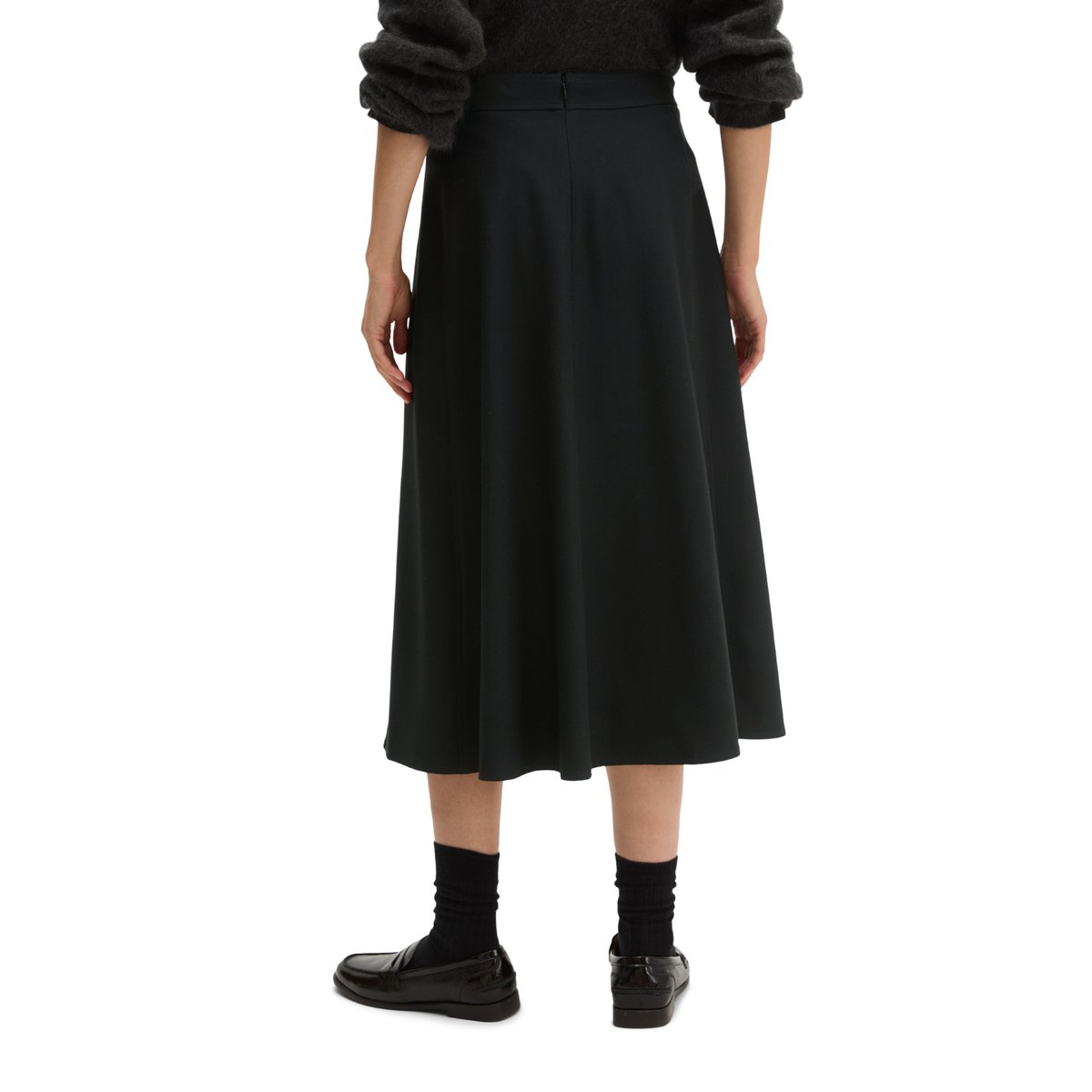 Jupe en flanelle évasée en mélange de polyester et de viscose recyclés noir, MARC O'POLO