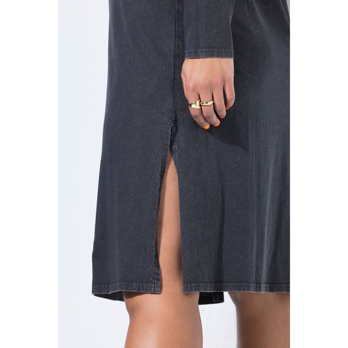 Robe midi en jersey, fentes sur les côtés chiné anthracite, STUDIO UNTOLD