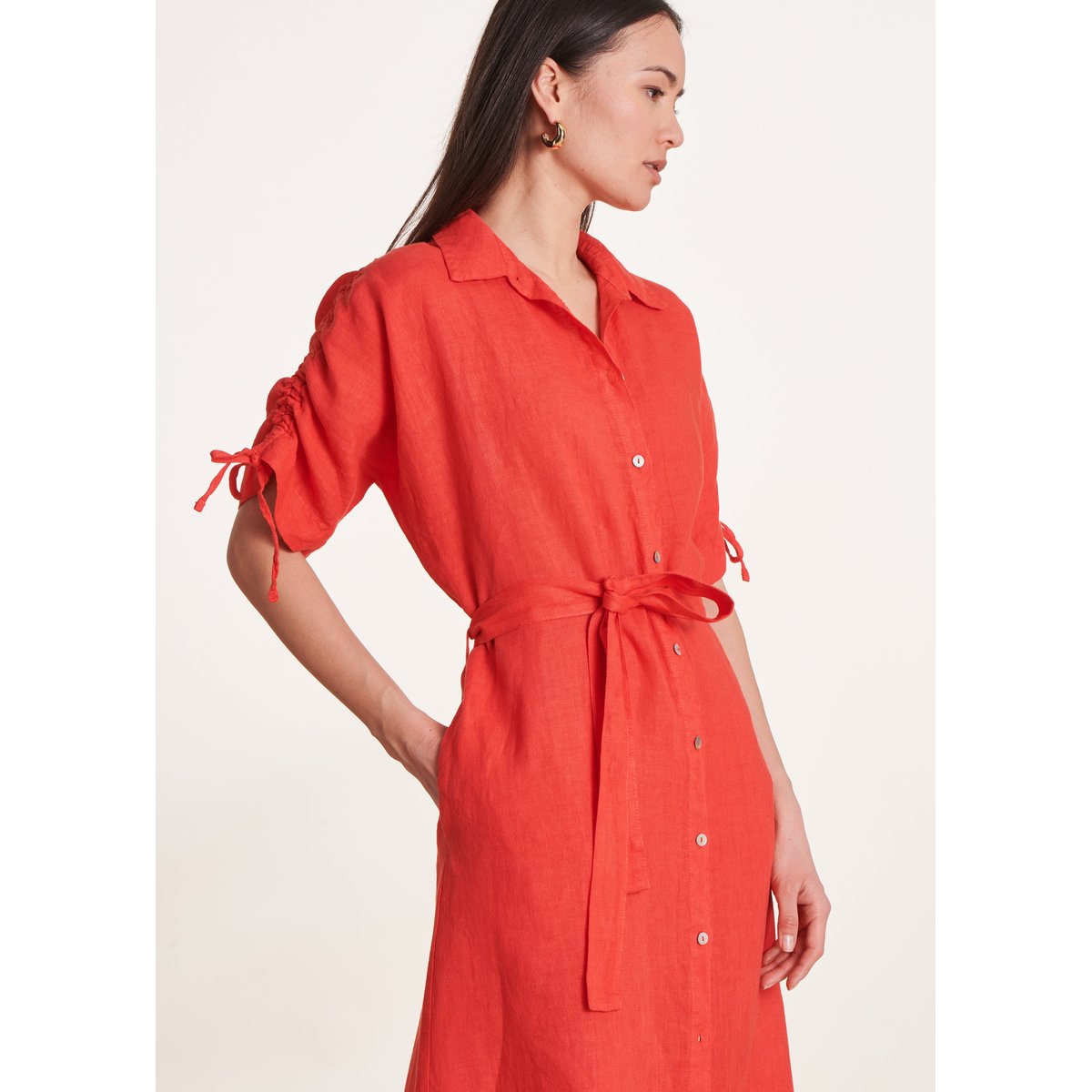 Robe chemise mi-longue oversize en lin sunrise, LA FEE MARABOUTEE