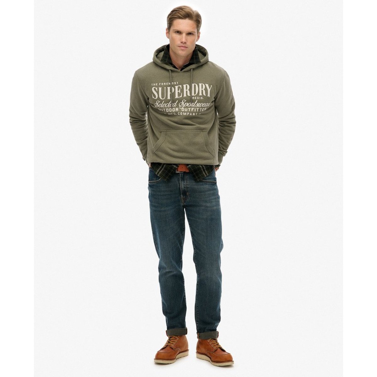 Sweat à capuche décontracté Outdoor Supply Co vert mousse chiné, SUPERDRY