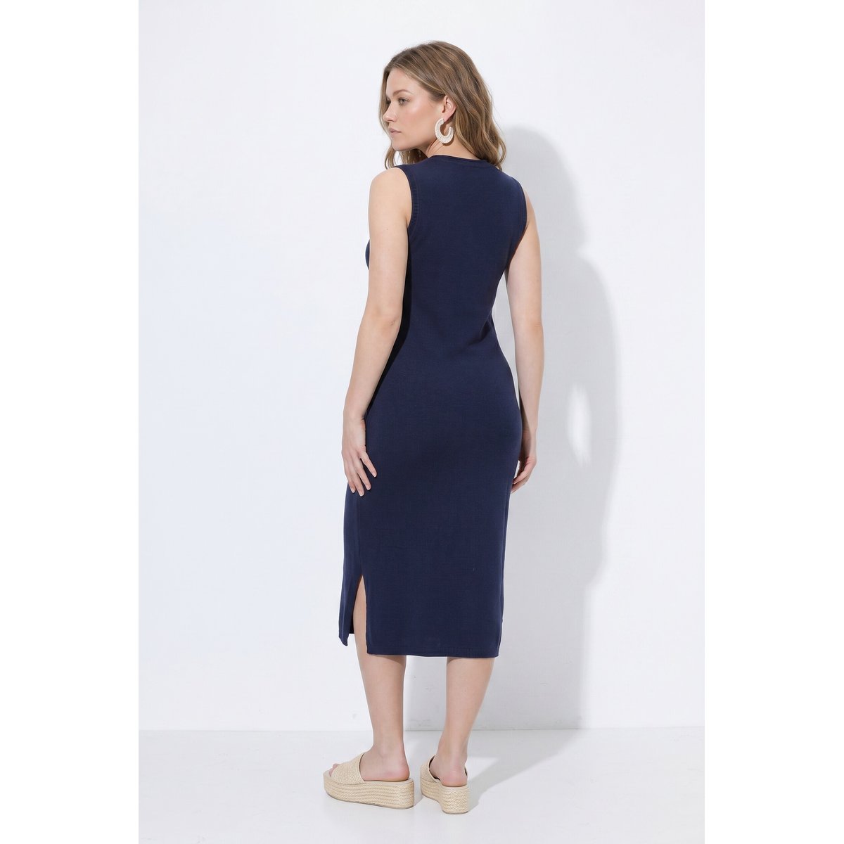 Robe en maille sans manches, bords roulottés marine, ULLA POPKEN