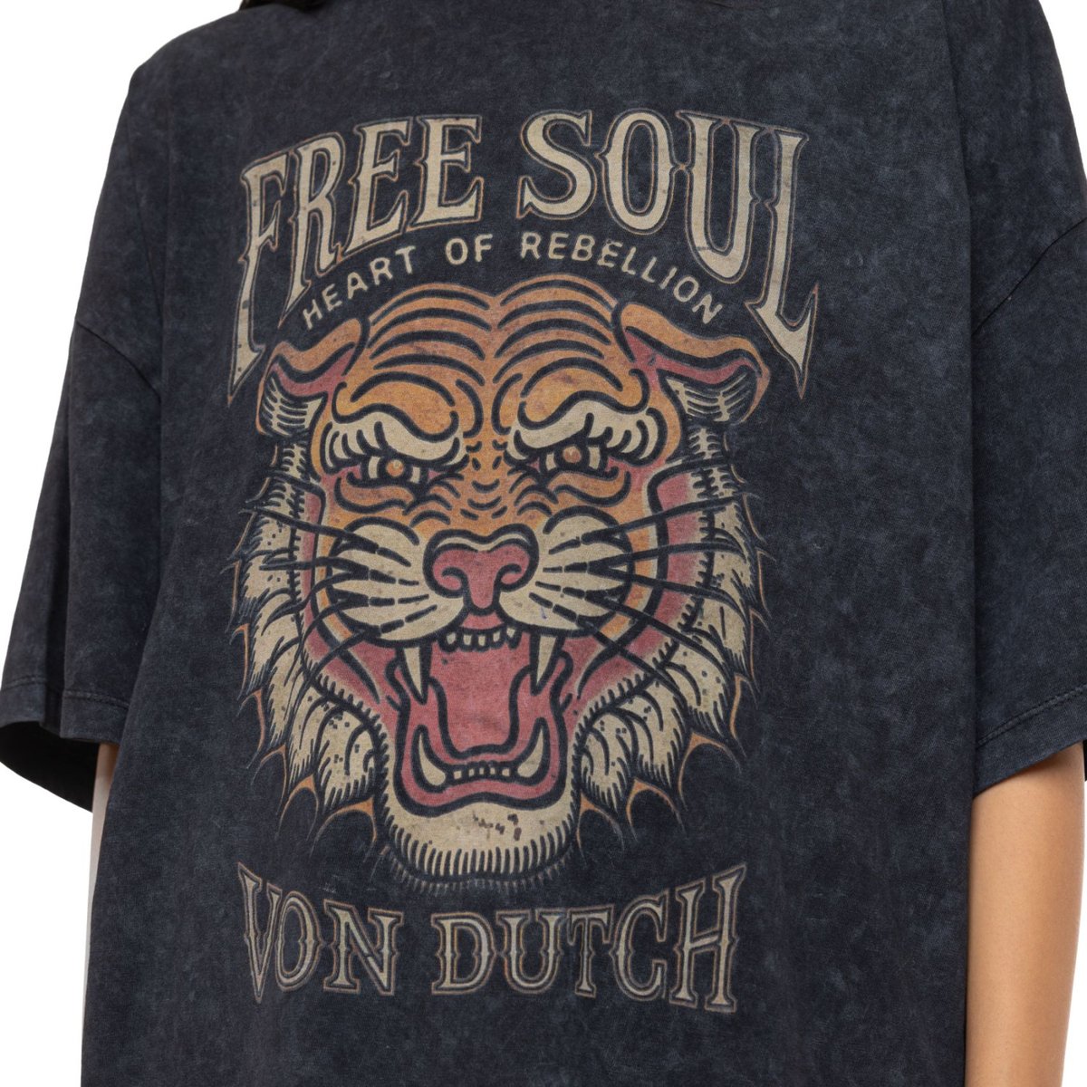 Tee Shirt en coton Tiger noir/orange/beige, VON DUTCH