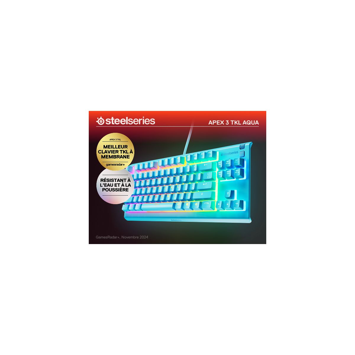 Clavier gamer Apex 3 TKL Aqua - FR couleur unique, STEELSERIES