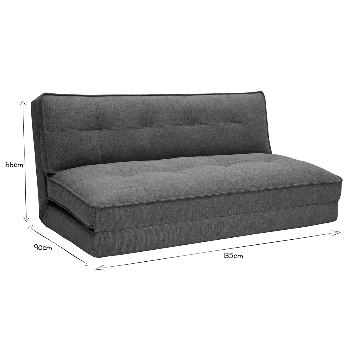 Chauffeuse 2 places convertible en tissu vert de gris SALLY gris foncé, MILIBOO