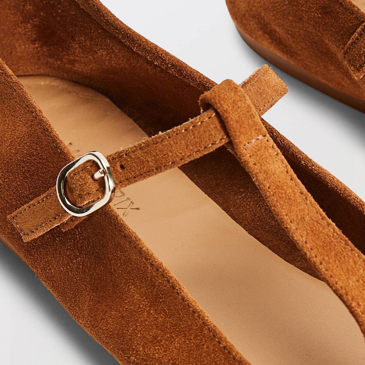 Salomés double brides en cuir pecan, MONOPRIX