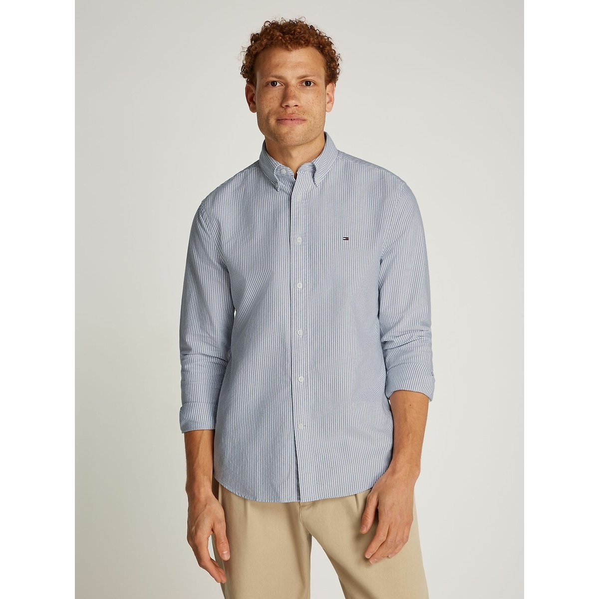 Chemise Oxford coupe standard bleu rayé, TOMMY HILFIGER
