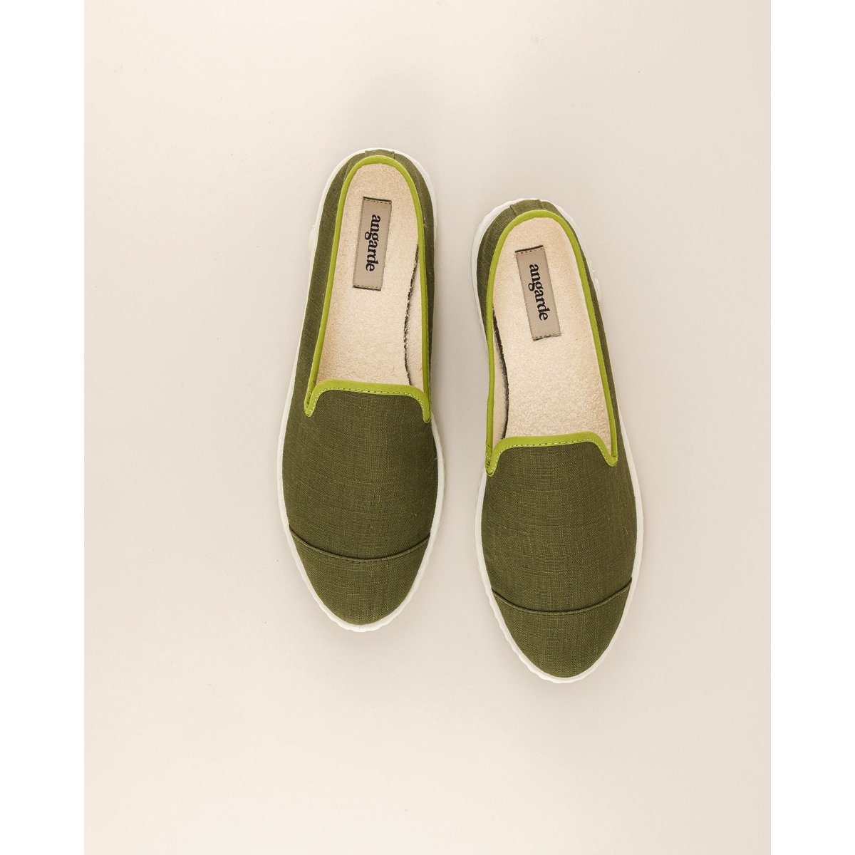 Chaussons d'été en lin vert kaki pistache, ANGARDE