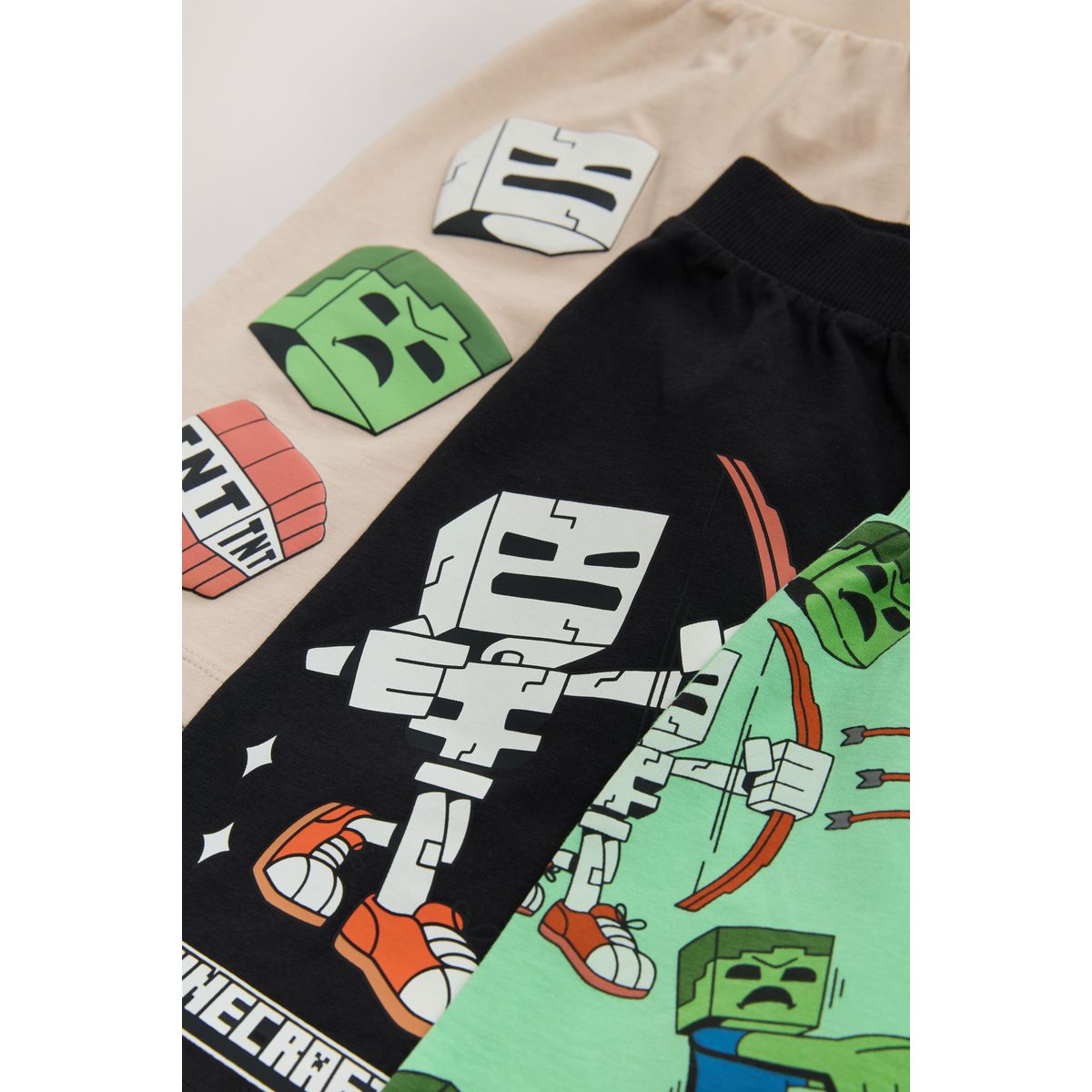 Pyjama short 100 % coton minecraft, lot de 3 noir/vert/pierre, NEXT