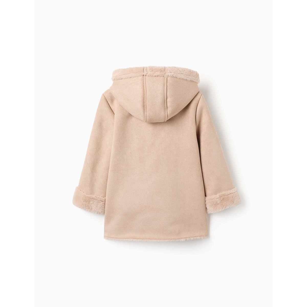 Manteau en suédine à capuche et doublure en peluche douce synthétique beige clair, ZIPPY