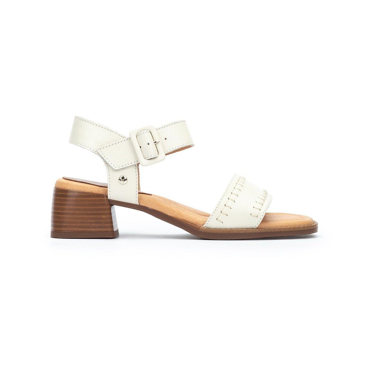 Oliva Leather Heeled Sandals, Made in Europe white, PIKOLINOS