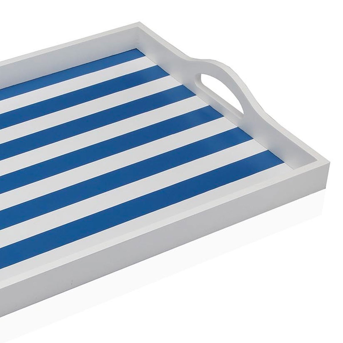 Plateau de service blanc et rayures bleues 45x30x5cm bleu, VERSA