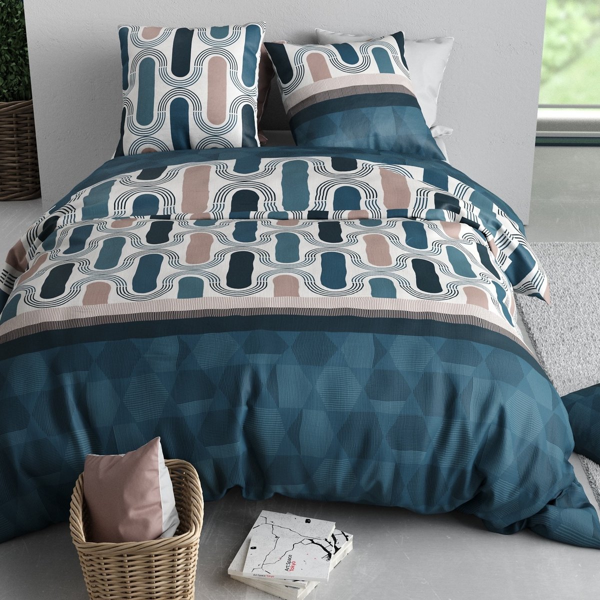 Parure de lit - Housse de couette coton 57 fils bleu, EDEN