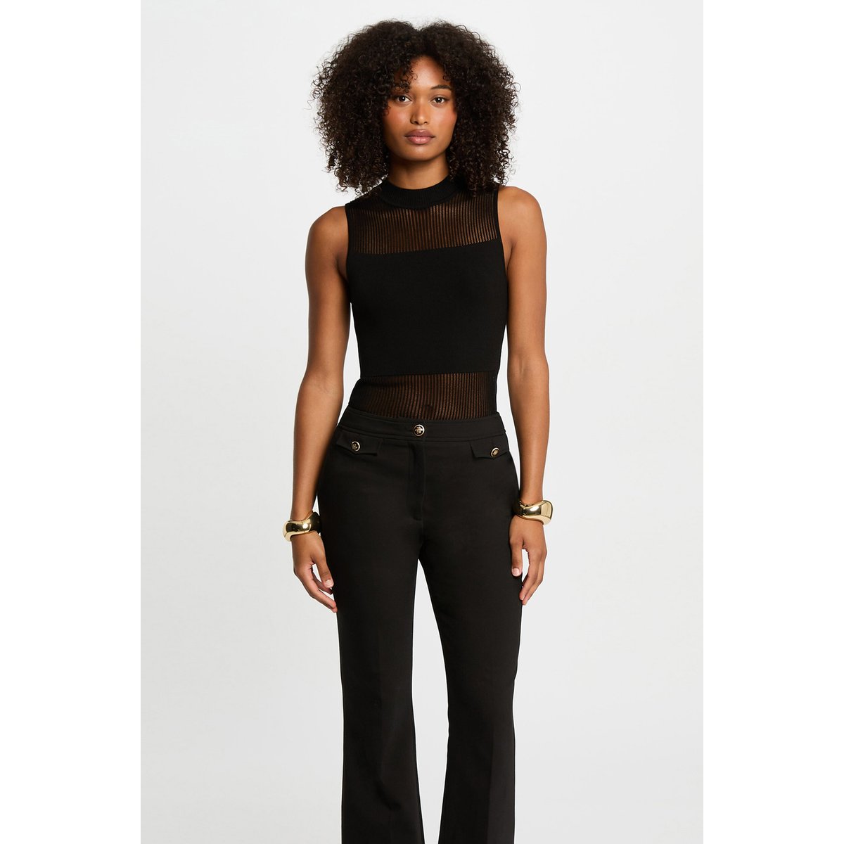 Top maille sans manches noir, MORGAN