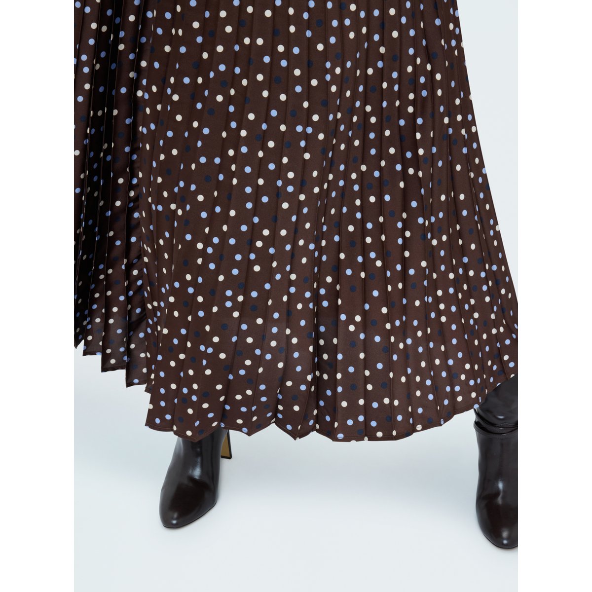 Jupe longue à pois en satin plissé marron, FIORELLA RUBINO