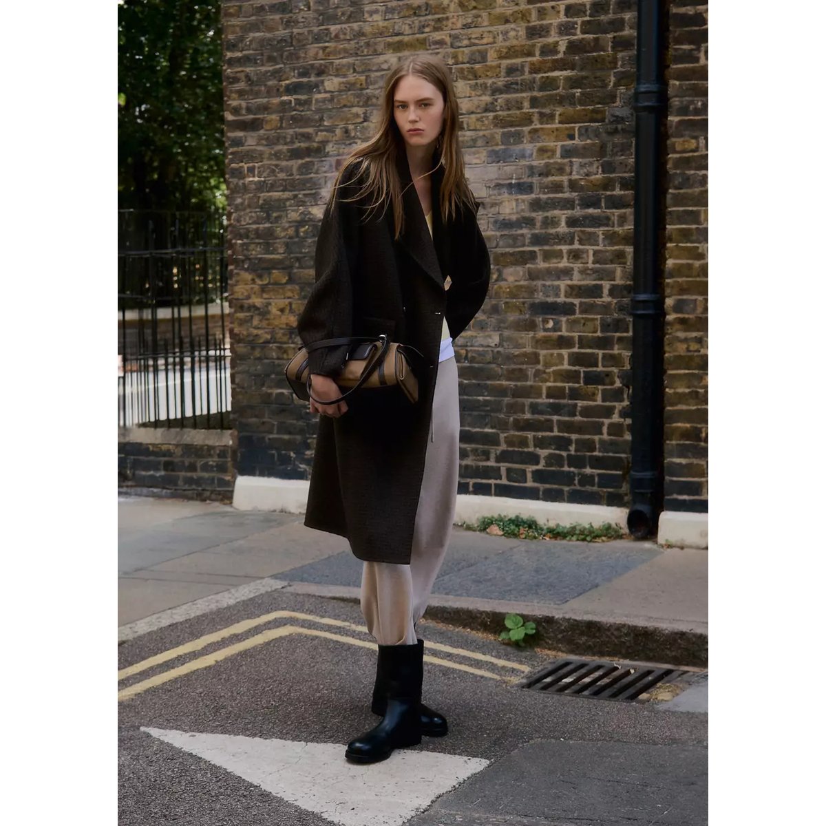 Manteau laine fait main chocolat, MANGO