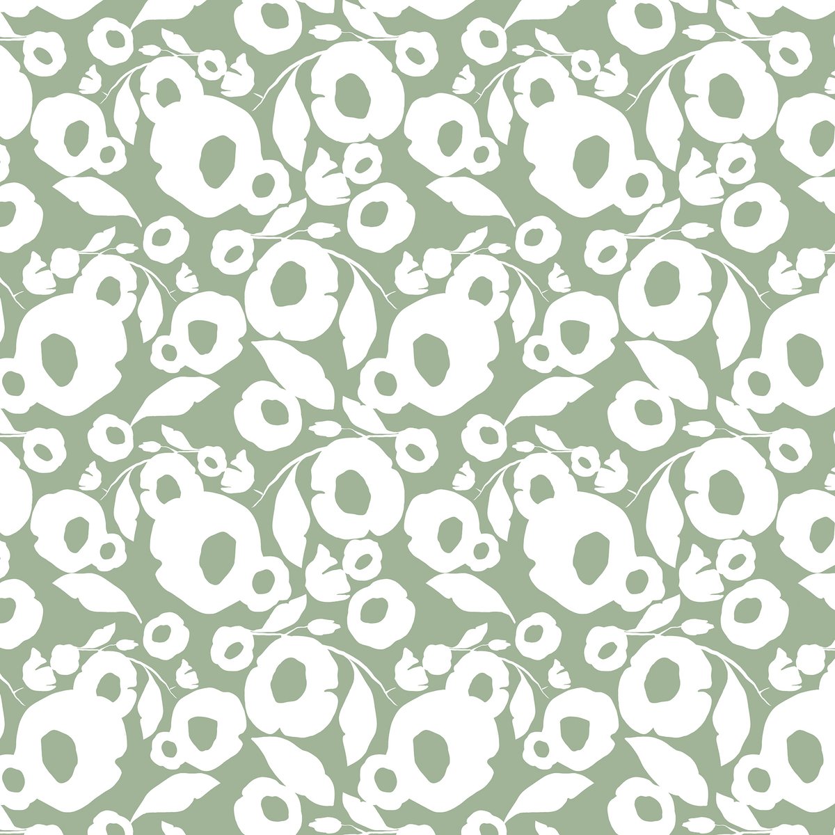 Nappe de table ronde Fleurs stylisées de printemps vert sauge, blanc, ART FOR THE HOME