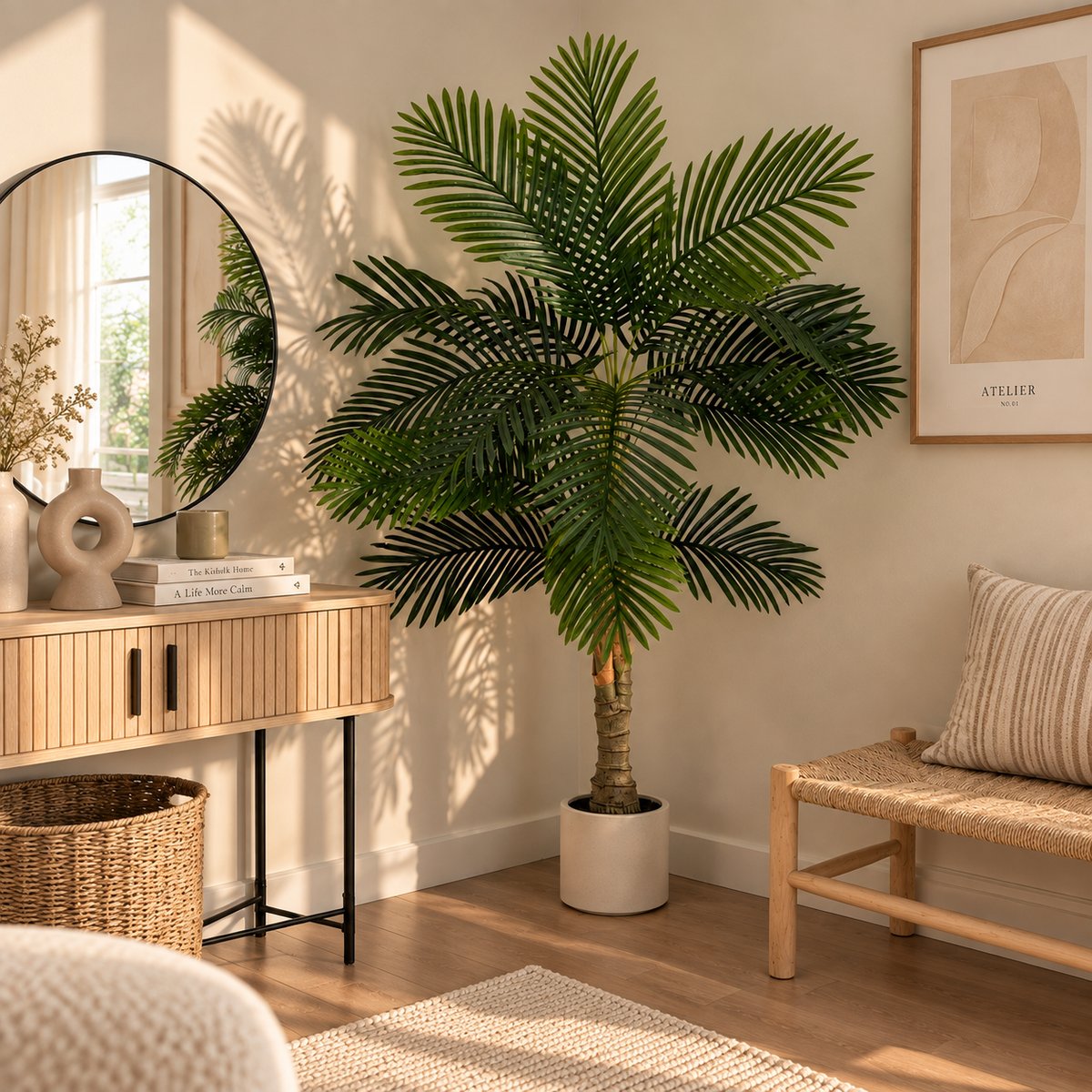 Palmier artificiel pot blanc 180cm autres, LIGNE DECO