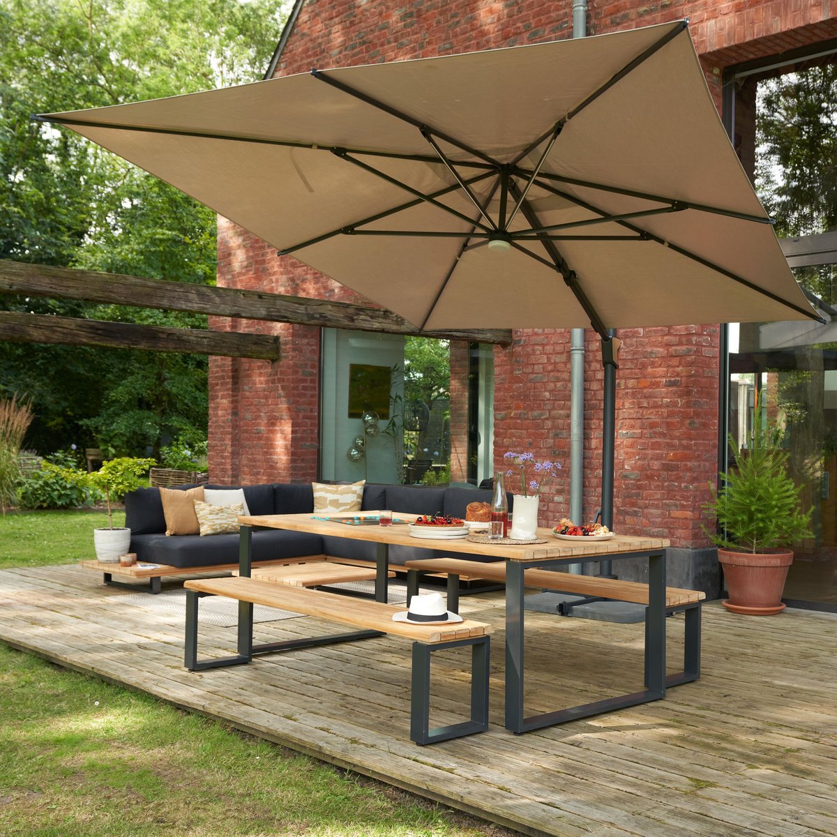 Banc en teck et aluminium, SIROKOS beige, NATERIAL