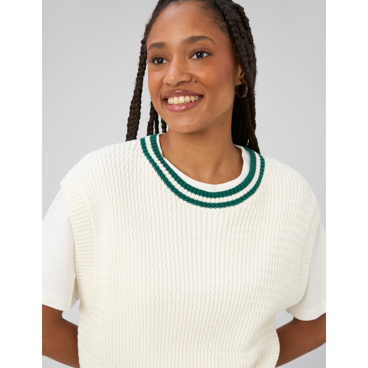 Pull sans manches côtelé blanc écru, BZB