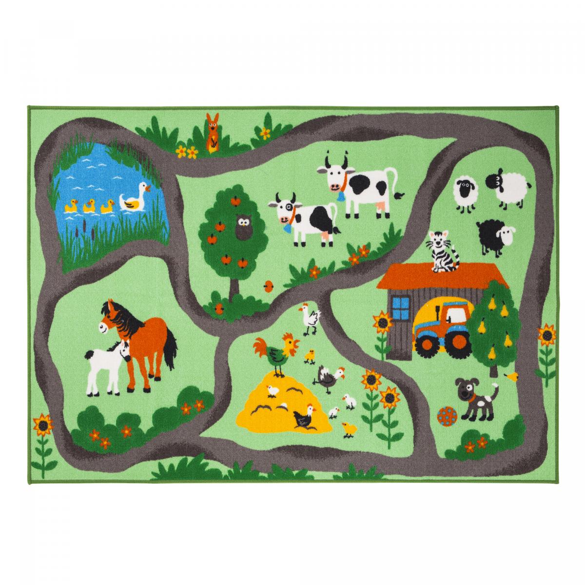 Tapis enfant tufté FARMROAD vert, bleu, gris, UN AMOUR DE TAPIS