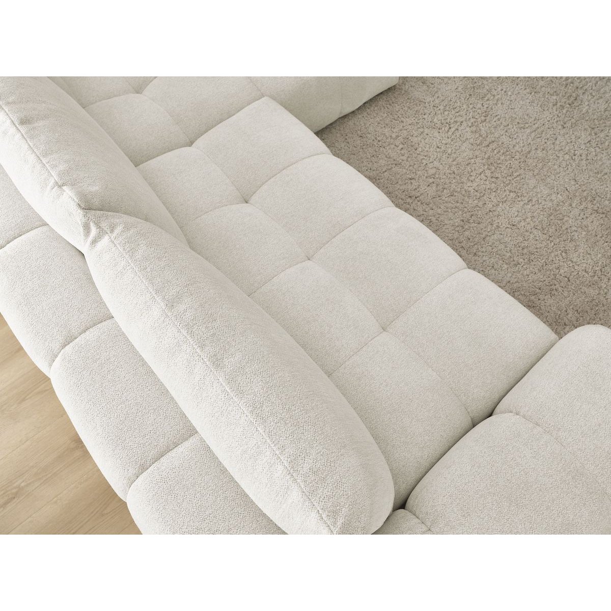 Canapé d'angle convertible 3 places en tissu chiné, EVEREST blanc, BOBOCHIC