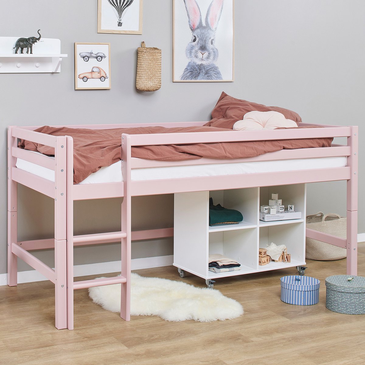 Lit Mi Hauteur pin massif ECO DREAM rose pâle, HOPPEKIDS