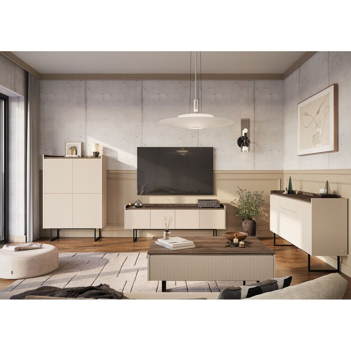 Table basse rectangulaire en panneaux de particules, LOUNA beige, BOBOCHIC
