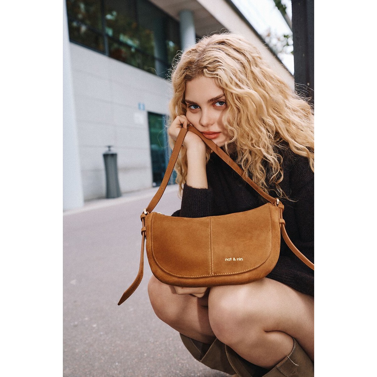Mini Rodeo Suede Shoulder Bag gingerbread brown, NAT & NIN