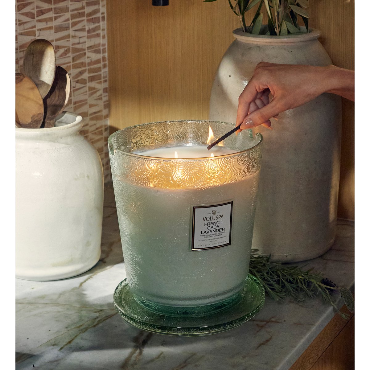 French cade lavender - bougie parfumée 5 mèches - grand modèle blanc, VOLUSPA
