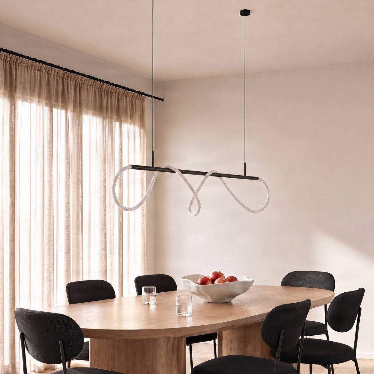 Suspension moderneLED, Kisune noir, blanc, LUCANDE