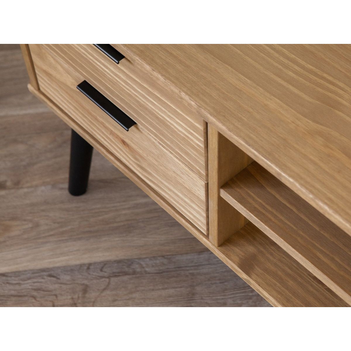 Meuble TV 180 cm bois massif, ALBI marron clair, BOBOCHIC