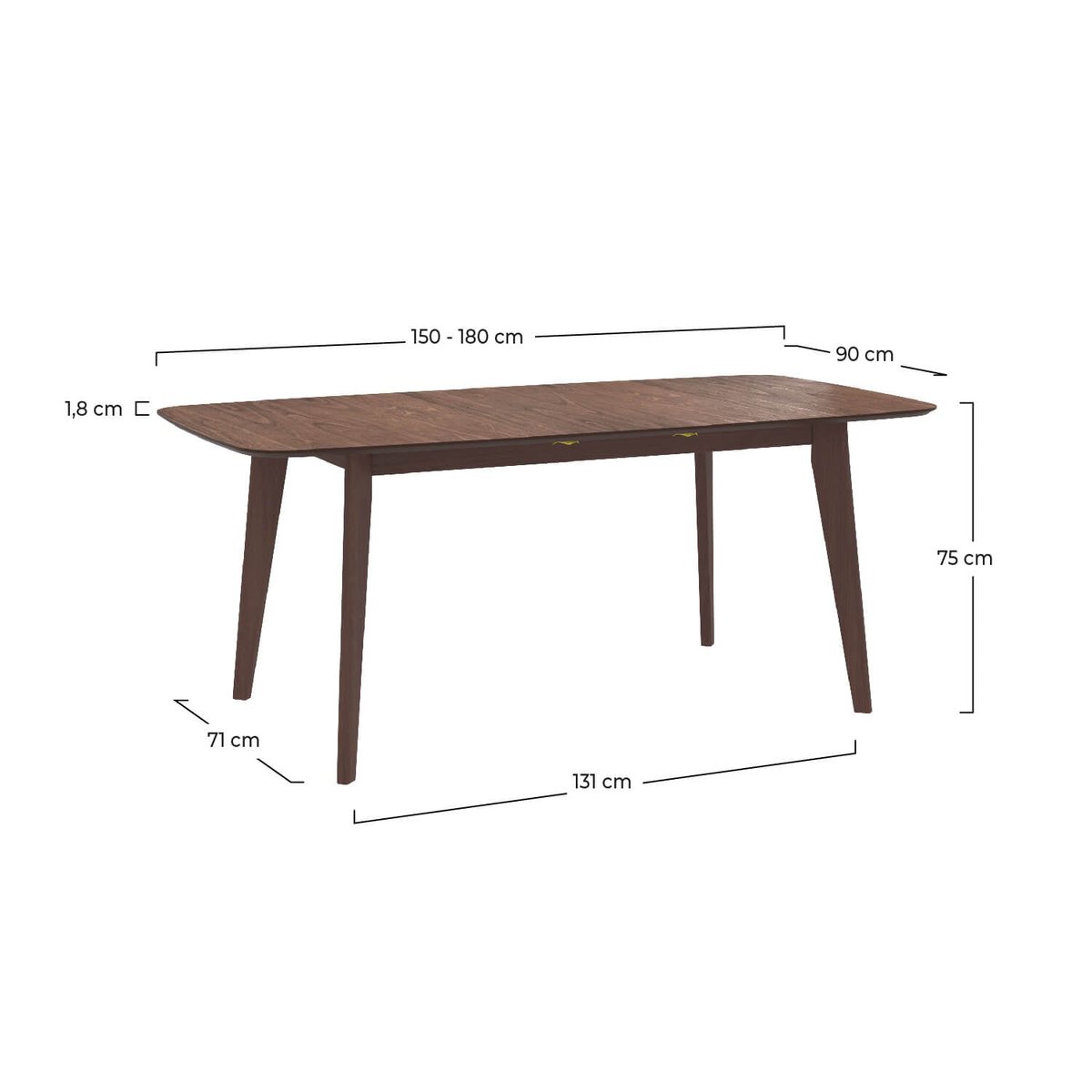 Table rectangulaire 4/6 personnes extensible en bois 150/180 cm - OMAN bois foncé, MAISON PAVANE