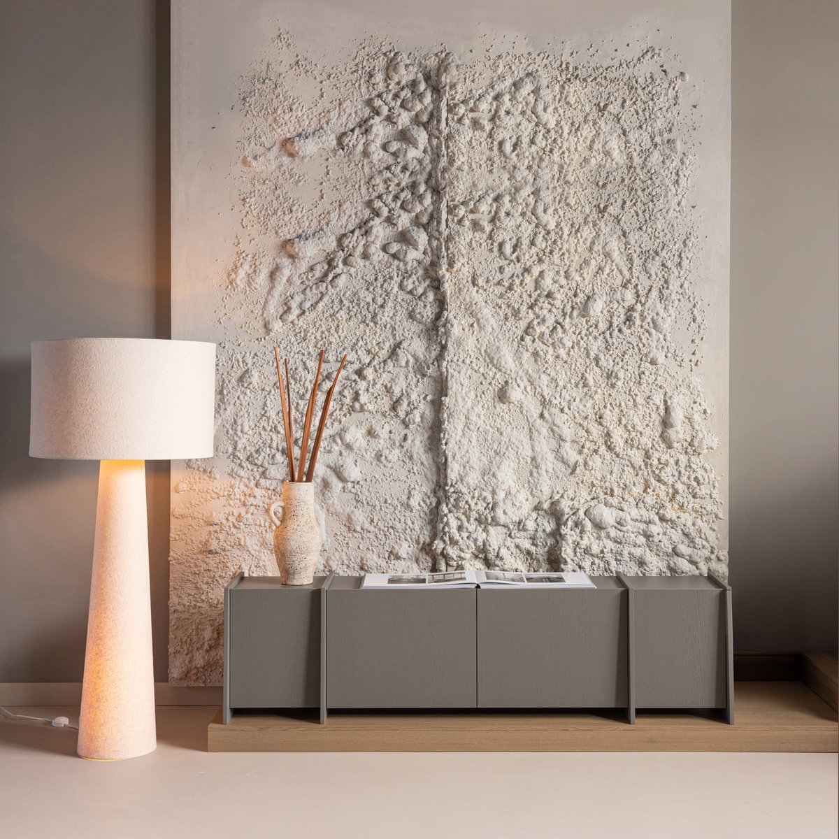Meuble Tv en placage frêne L200 BROCK gris, WOOOD