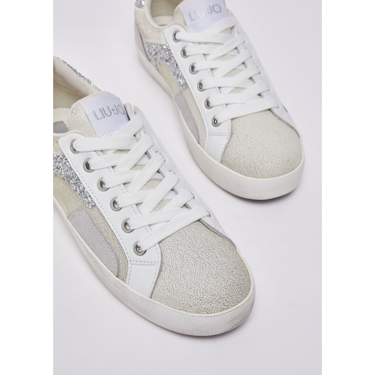 Sneakers en cuir crackle blanc et gris, LIU JO