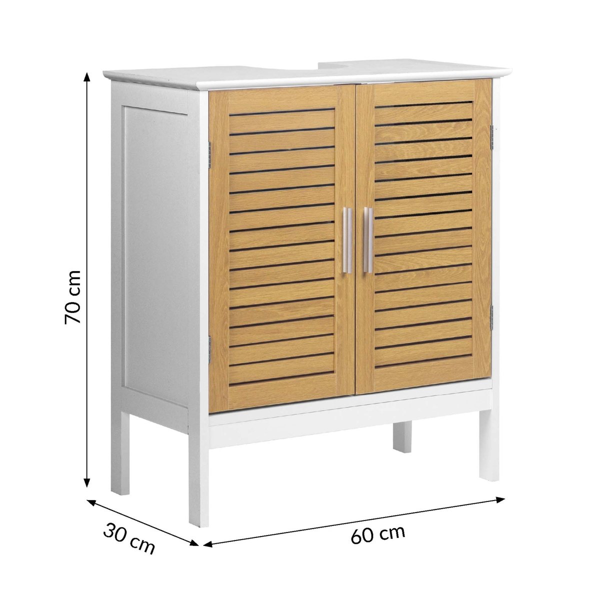 Meuble sous vasque de salle de bain avec portes persiennées blanc, DOUCEUR D'INTÉRIEUR