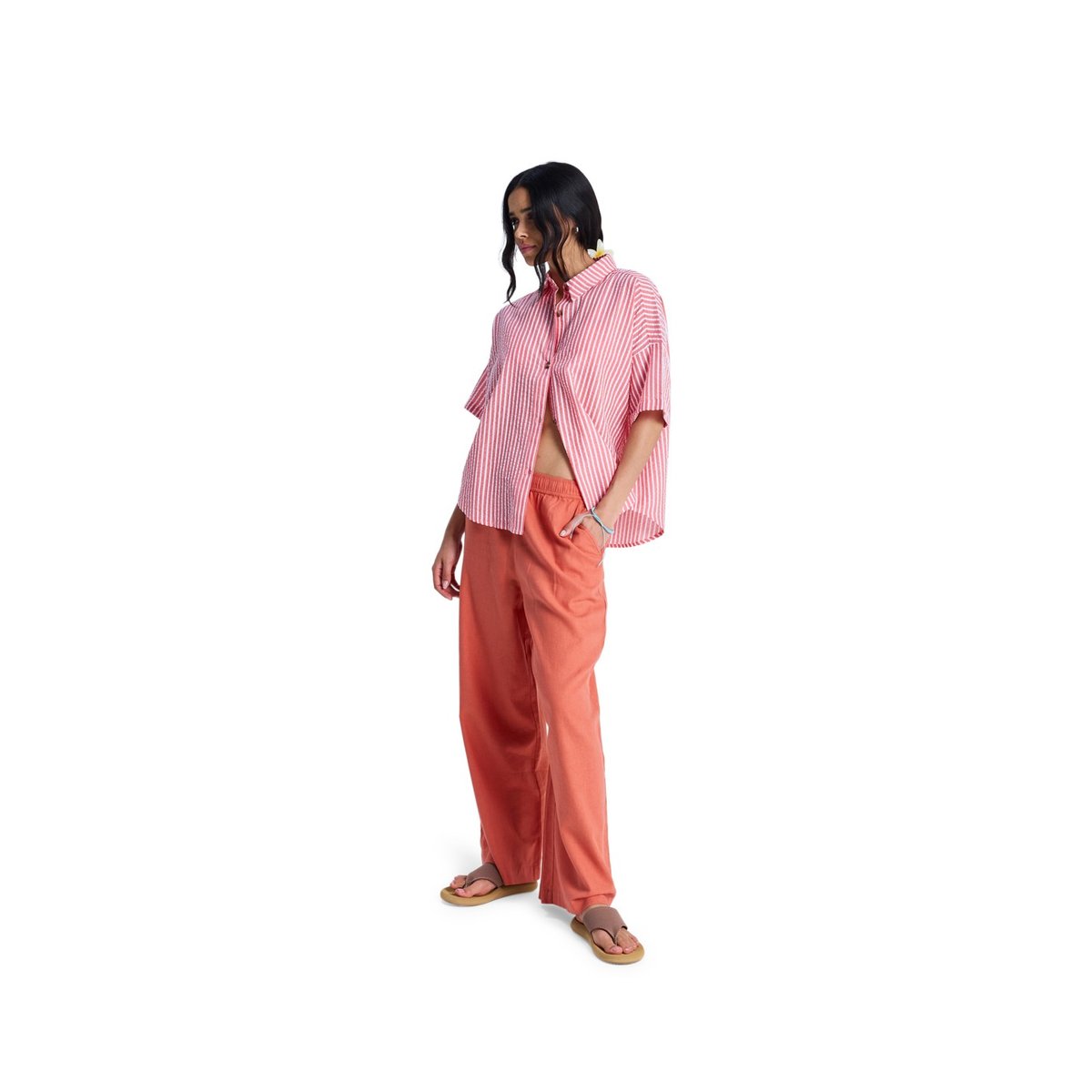 Chemise manches courtes BEACHY NOSTALGIA. rouge hibiscus sunrise stripe, ROXY
