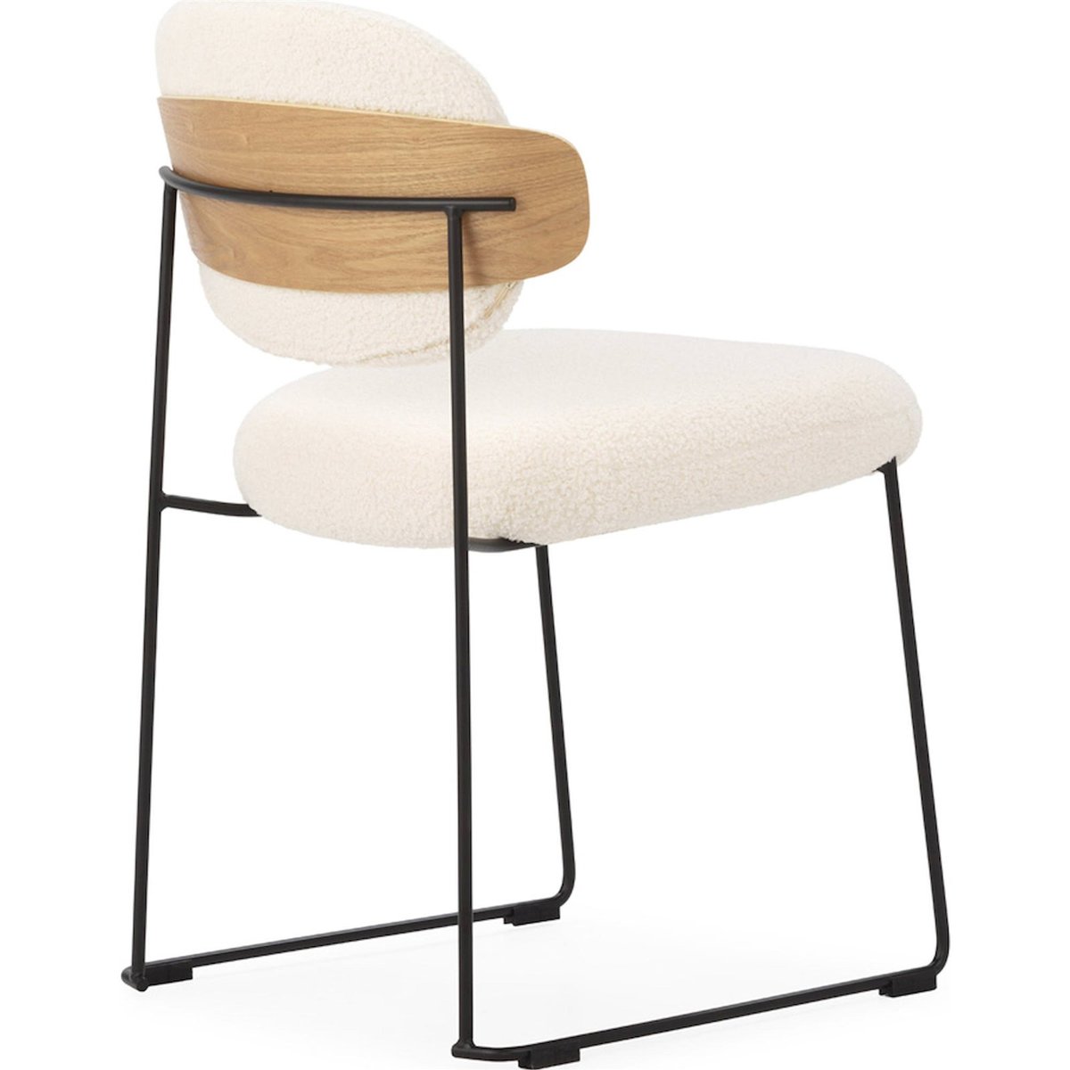 Chaise en tissu bouclette et chêne naturel noir blanc, RECOLLECTION