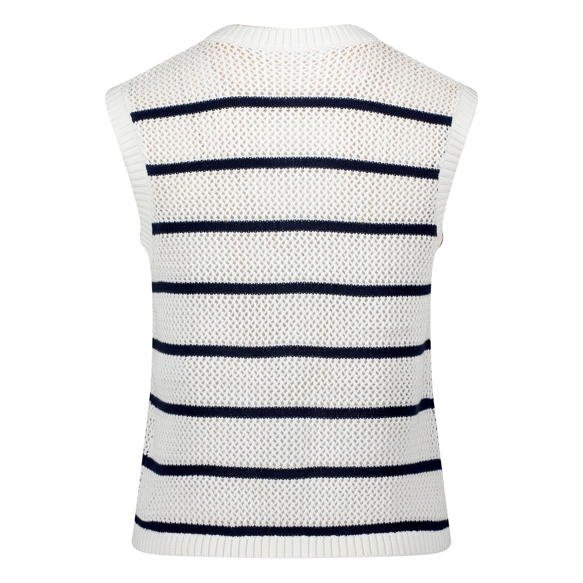 Veste sans manches en maille à motif ajouré blanc/bleu, BETTY & CO