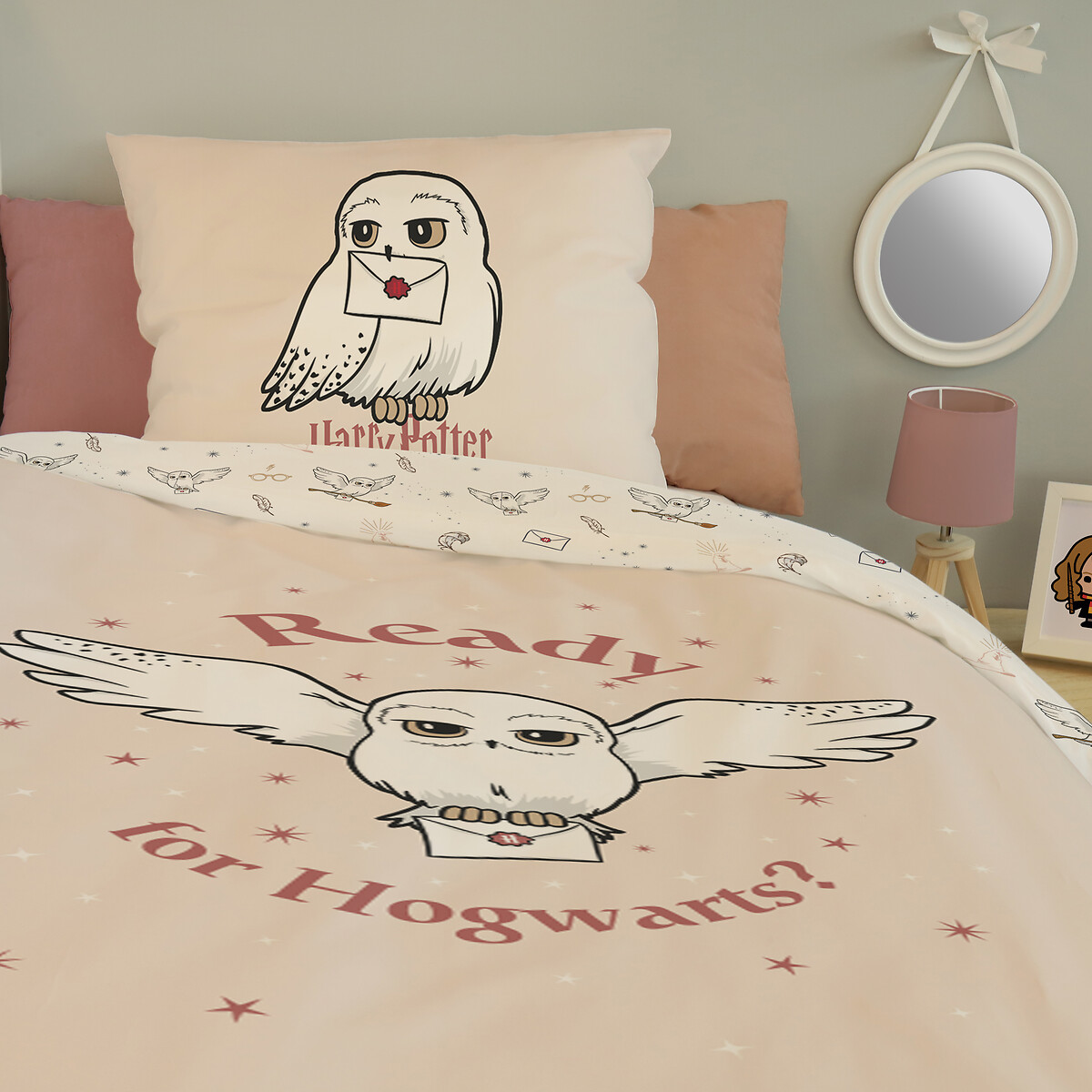 Parure de lit coton, Hedwige imprimé, HARRY POTTER