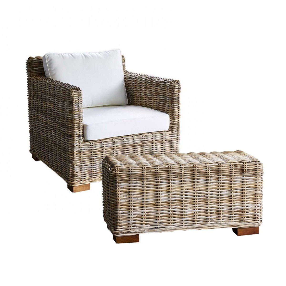 Fauteuil de jardin en kubu avec pouf MUSA naturel, BERAH GETAH