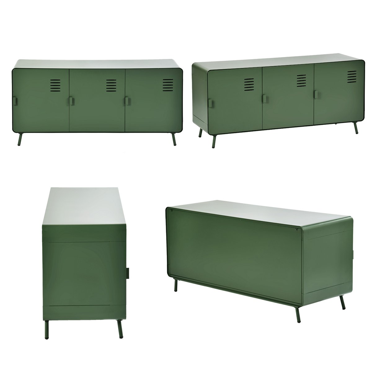 Armoire de rangement avec 3 portes et 2 couches en métal industriel, WALNUTCABINET vert foncé, MEUBLES COSY
