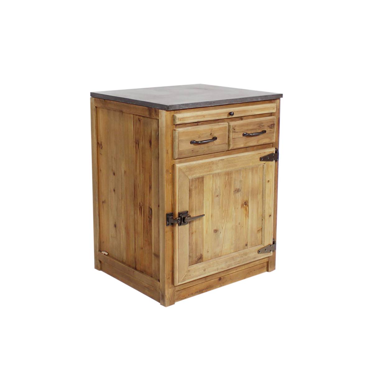 Meuble bas de cuisine en bois recyclé et pierre bleue CHAMPÊTRE bois clair, MADE IN MEUBLES 