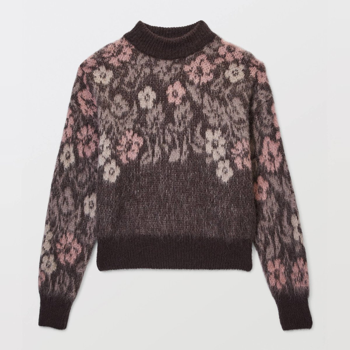 Pull jacquard à fleurs contenant de l'alpaga pudding, MONOPRIX