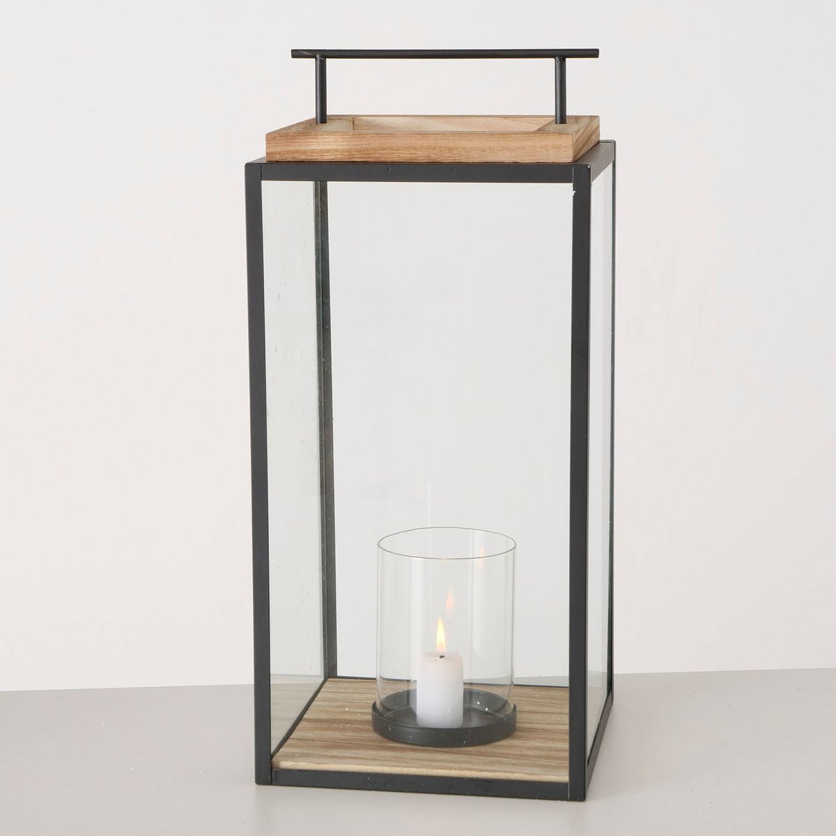 Set de 2 lanternes en métal noir et bois 20x20x45cm bois, WADIGA