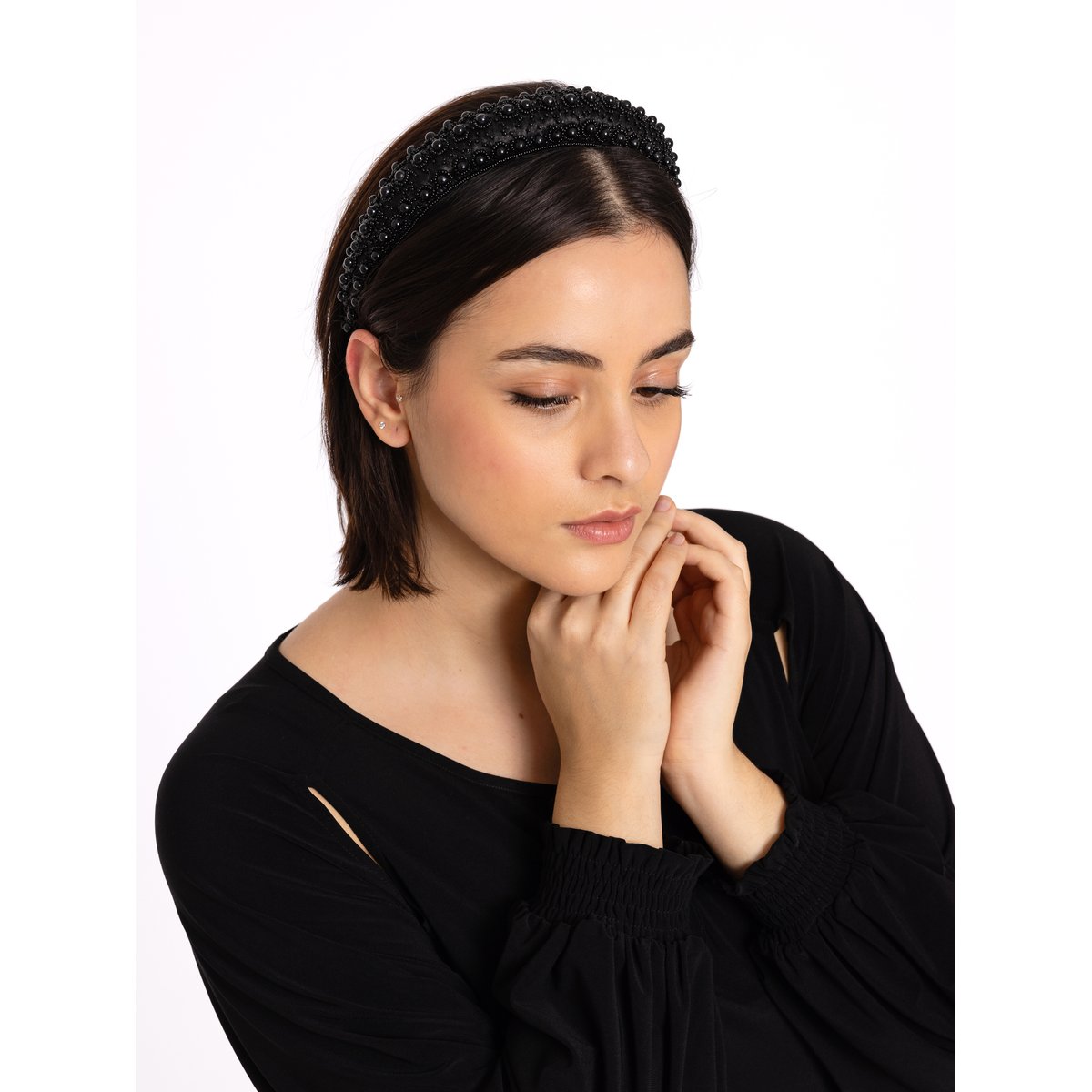 Bandeau avec perles noir, YOEK