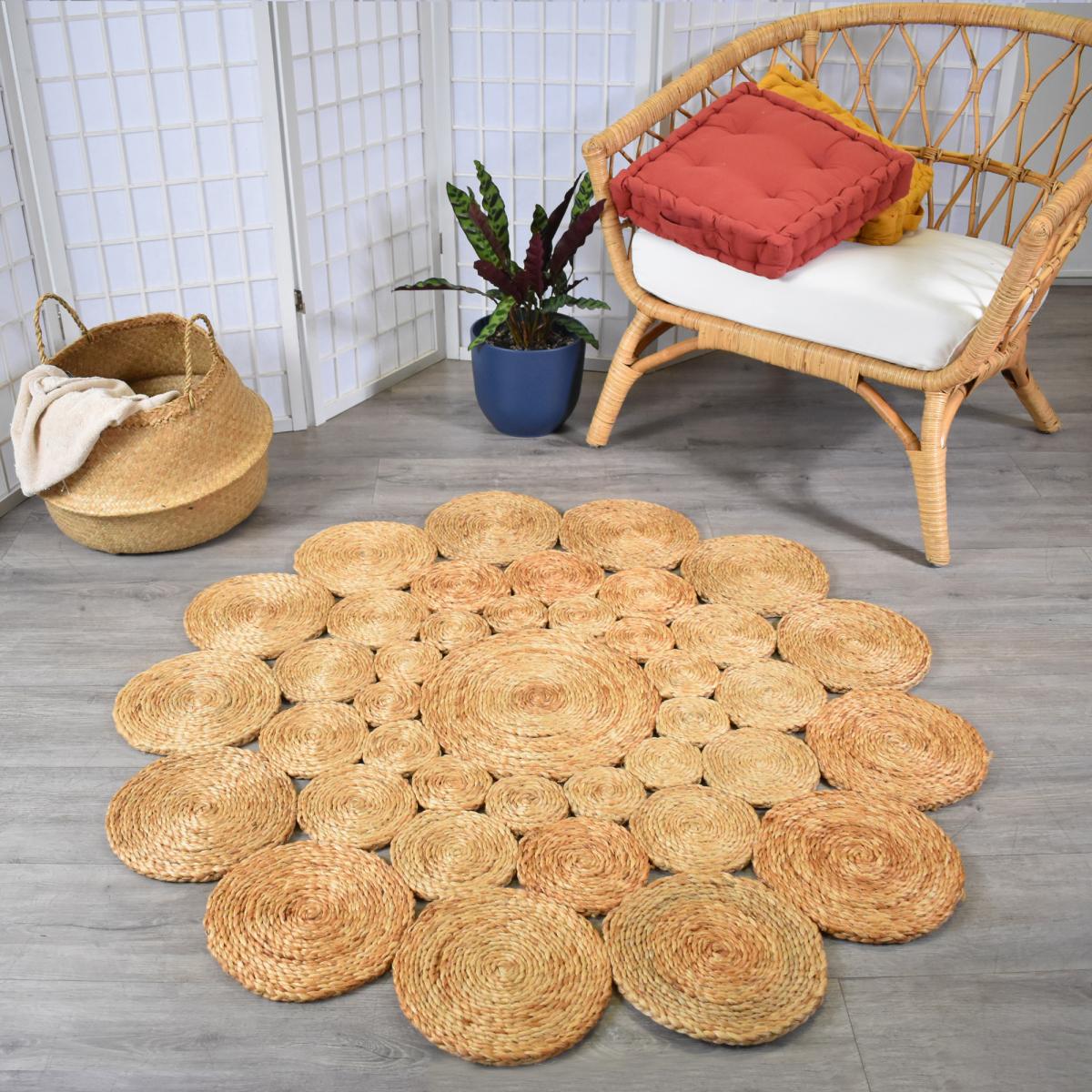 Tapis rond fait main en jute motif rond WOOD beige, UN AMOUR DE TAPIS