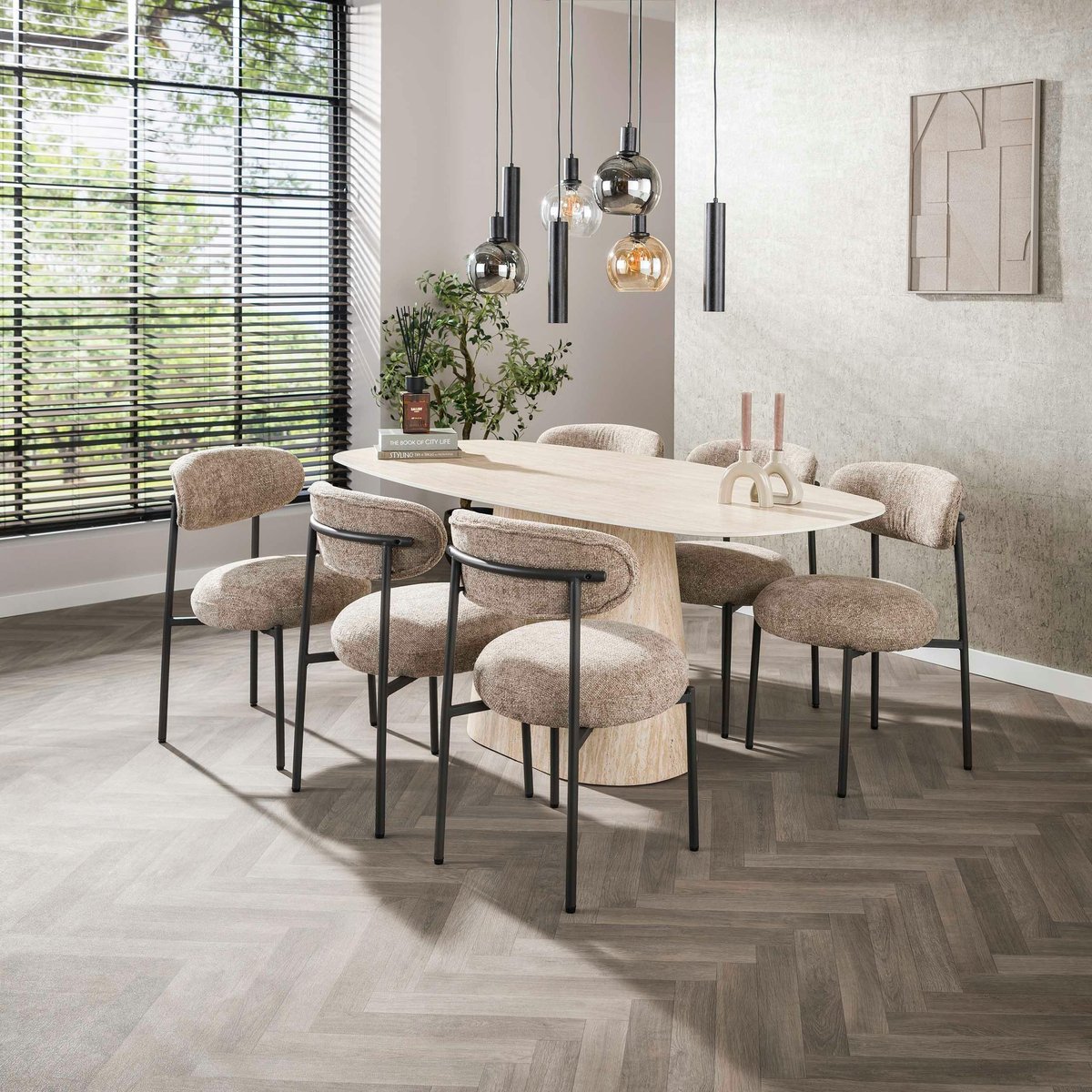 Table à manger céramique 3D design ovale moderne 180 cm COLISEE beige, PIER IMPORT