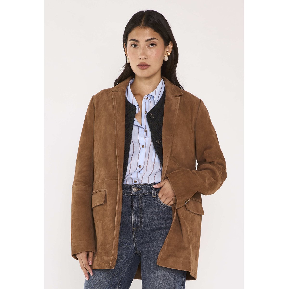 Blazer en cuir suede NELIA camel clair, Maison 123